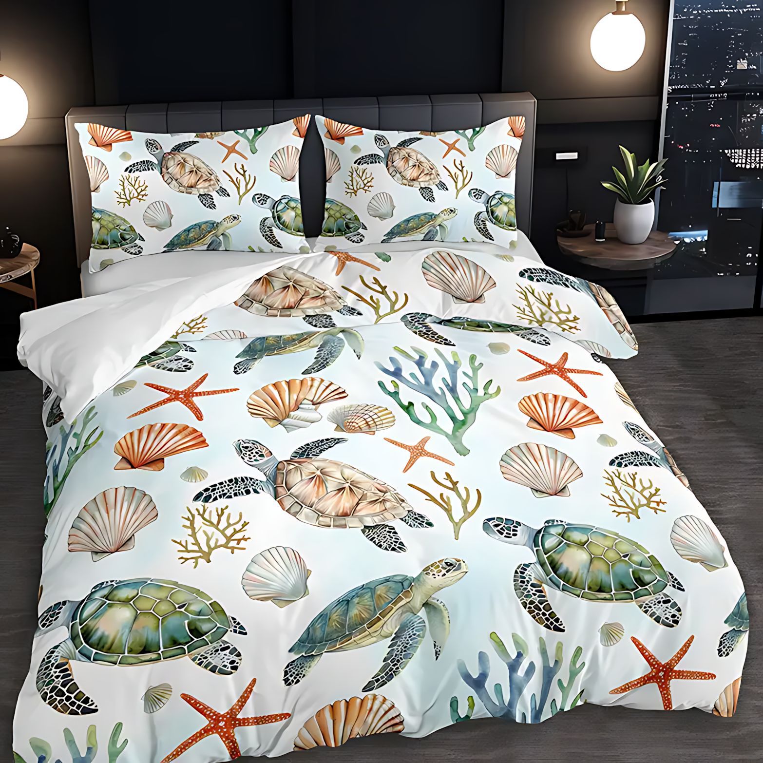 TEMU / JIT caricatura encantadora tortuga de mar abrasión colcha de cama kit de almohada para comercio exterior