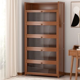 Bookshelf Dust-Proof Floor-Standing Storage Rack Household Children's Desktop Storage with Door Multi-Layer Simple Living Room Storage Rack Bookcase