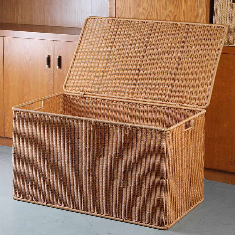 Extra-Large Storage Box, Plastic Rattan Woven Waterproof Flip-Top Storage Organizer, Quilt and Clothing Storage, Direct Sales from the Manufacturer