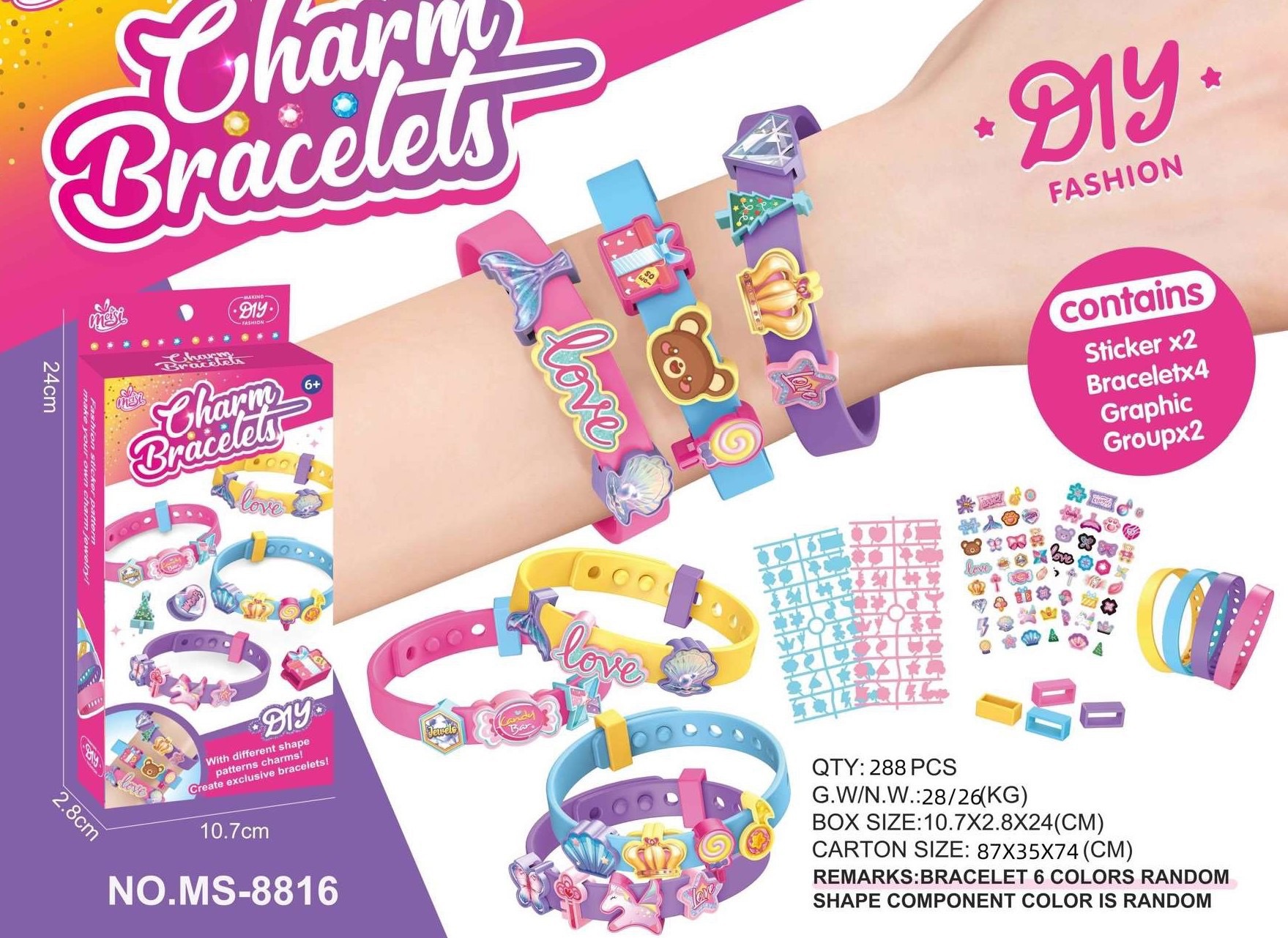 (영어 색상 상자) 무작위 색상의 팔찌 액세서리