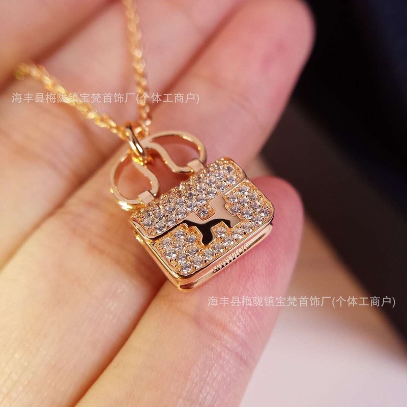 韩版时尚百搭ins满钻字母包包项链爱马可爱18K玫瑰金吊坠锁骨链女|undefined