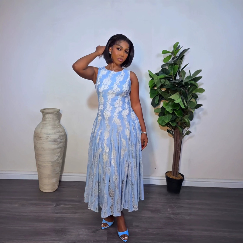 European and American Cross-Border Women's Fashion 2026 New African Style Sweet Floral Print Flared Mid-Length Dress Sleeveless Round Neck Waist-Cinching Dress European and American Cross-Border Women's Fashion 2026 New African Style Sweet Floral Print Flared Mid-Length Dress Sleeveless Round Neck Waist-Cinching Dress