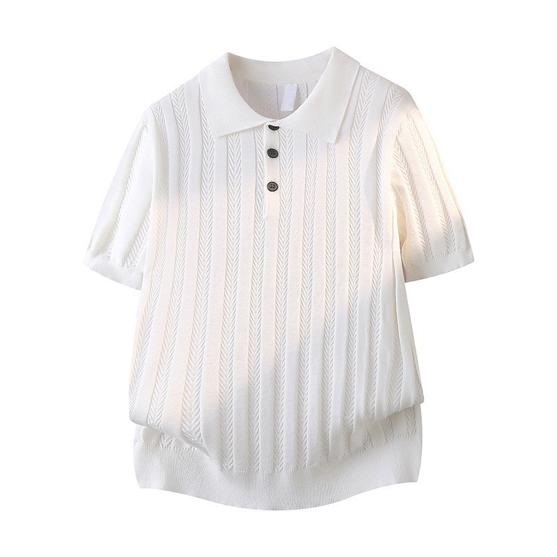 Polo camiseta de punto camiseta de manga corta hombre hueso de pescado estampado antiguo viento delgado camiseta de hielo seda de verano fábrica transfronteriza al por mayor