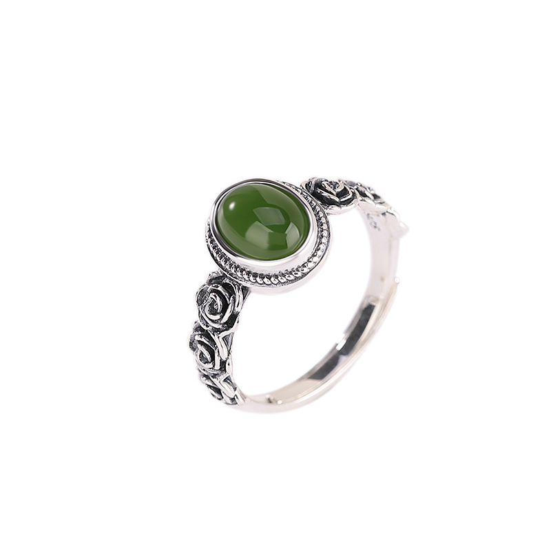 Nhẫn bạc S925 đính đá jasper đỏ cổ điển họa tiết hoa hồng mặt trứng — Mẫu đỏ nam