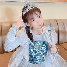 儿童饰品派对艾莎公主皇冠女童头箍套装冰雪奇缘镶钻魔法棒批发