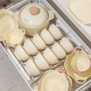Internet Celebrity Bowl Cream Plate Girl Heart Bowl Full Set Cute Combination Ceramic Tableware Set Household Style Underglaze Color Set