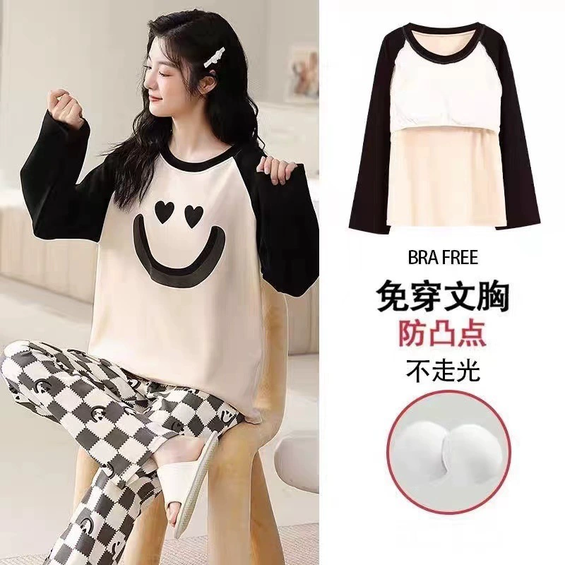 Пижама, топ с чашками, с длинным рукавом, рукава, комплект для отдыха, осень, плюс-сайз