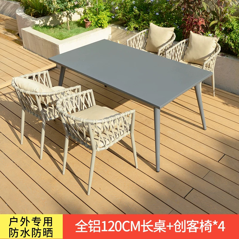 Mesa y silla de patio al aire libre, terraza de jardín de caña, balcón, mesa y silla de caña casuales, combinación de mesa y silla al aire libre