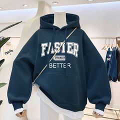 2025 春と秋のベルベット厚みのあるスウェットシャツ韓国スタイルルーズプリントフード付き秋と冬のジャケットトップ女性のための