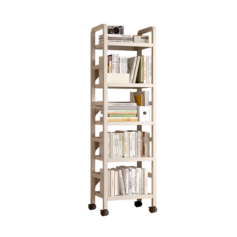 Estante de libros de hierro forjado estante de almacenamiento de piso multicapa polea móvil pequeño estante de libros junto al escritorio simple pared estrecha gabinete de almacenamiento