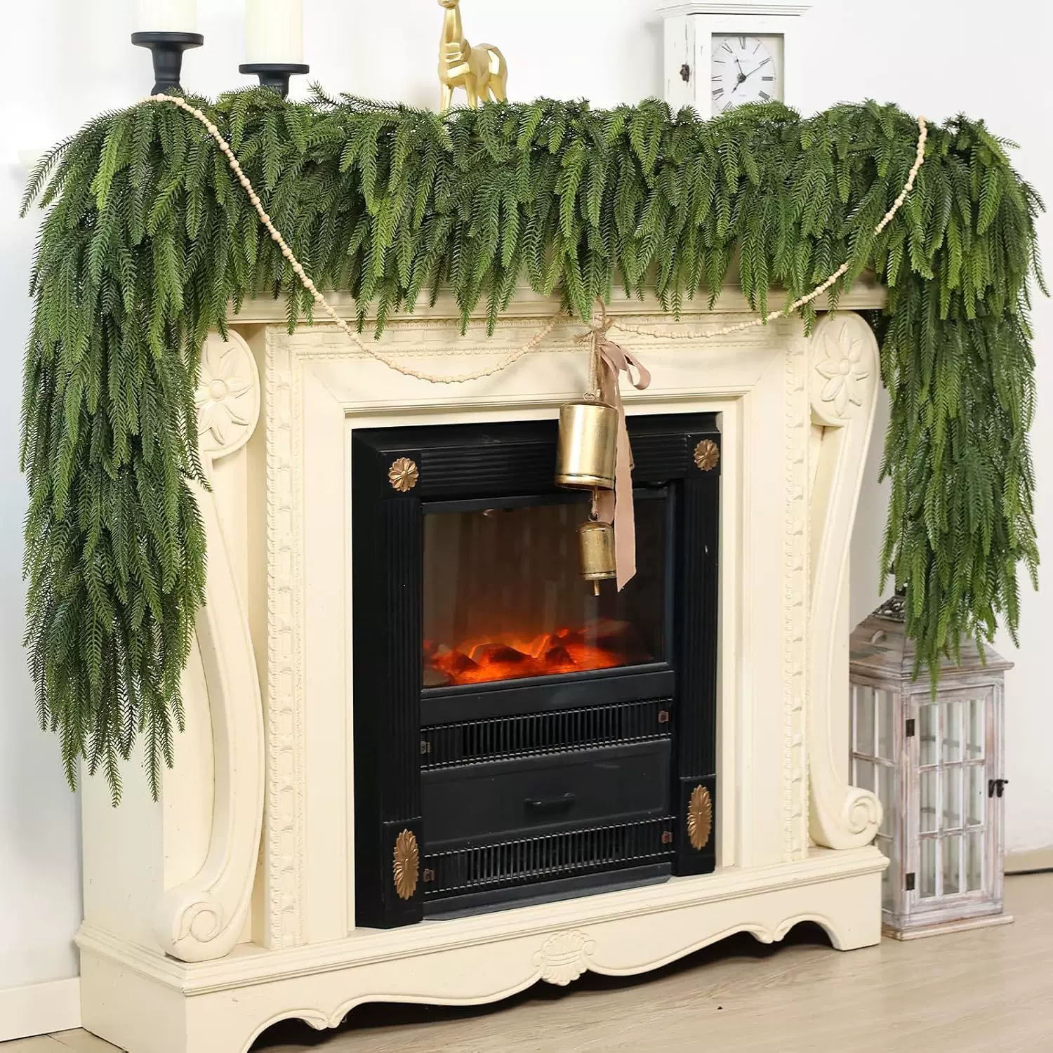 美美跨境圣诞节10叉诺福克松花环PE手感料前门门挂家居装饰品摆件