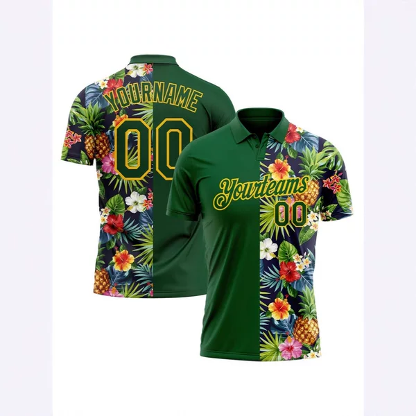 2025 Cross-Border Sports Uniform Polo Shirt Breathable Lapel Short-Sleeved Palm Tree 3D Digital Printing for Men