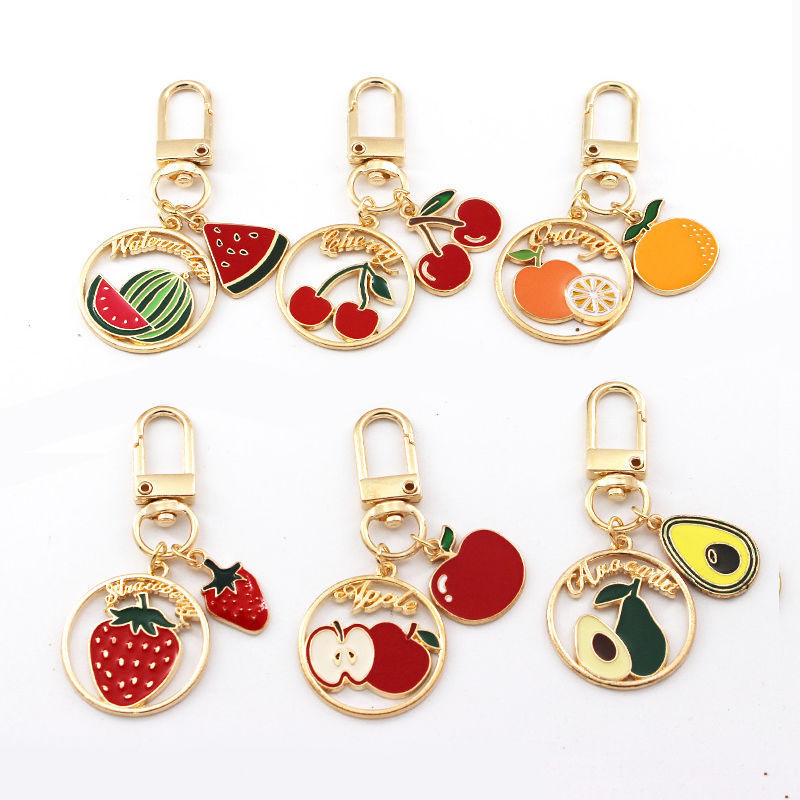 Summer Fresh fruit keychain cherry watermelon alloy pendant avocado orange airpods bag pendant
