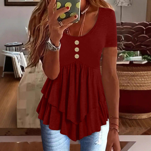 fashionable solid short sleeve dress
