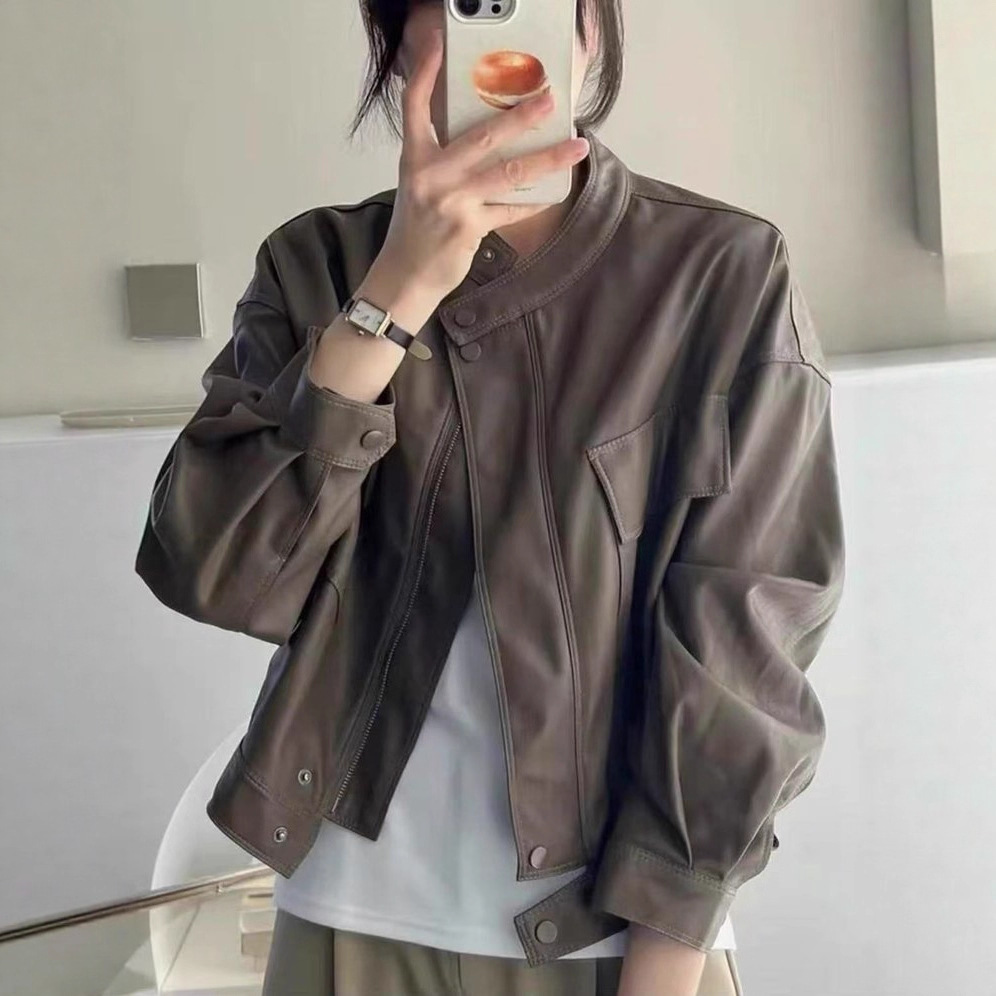Fashion Short Jacket Women's 2025 Autumn New Korean Style Loose Short Casual Jacket Motorcycle Leather Top