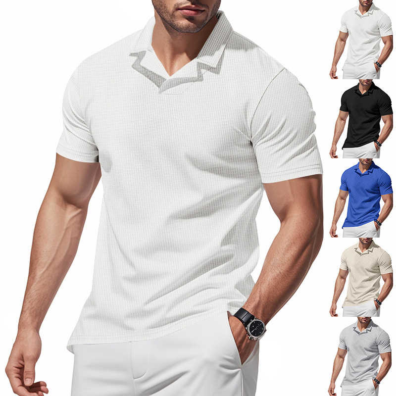 Cross-border Independent Station American Summer Men's Simple Waffled Loose Casual Burke Collar Short-sleeved T-shirt POLO Shirt