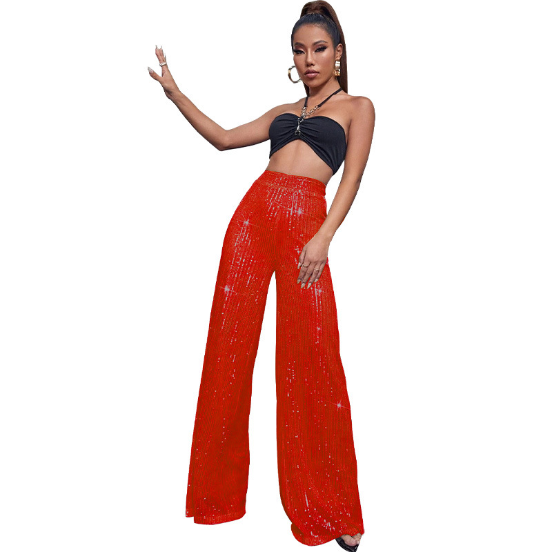 Women's Party Street Fashion Solid Color Full Length Sequins Casual Pants display picture 24