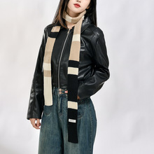 新款韩版细长窄版撞色条纹围巾女冬Y2K辣妹护颈装饰百搭针织围脖