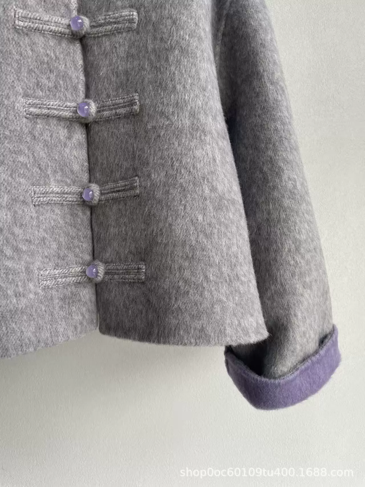 Double-sided demi-season short woolen jacket, Chinese style