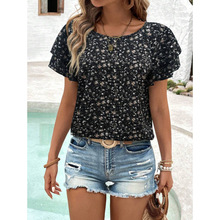 L 31933 Crew Neck Patchwork Print Women's Tees Բ��ƴ��ӡ��