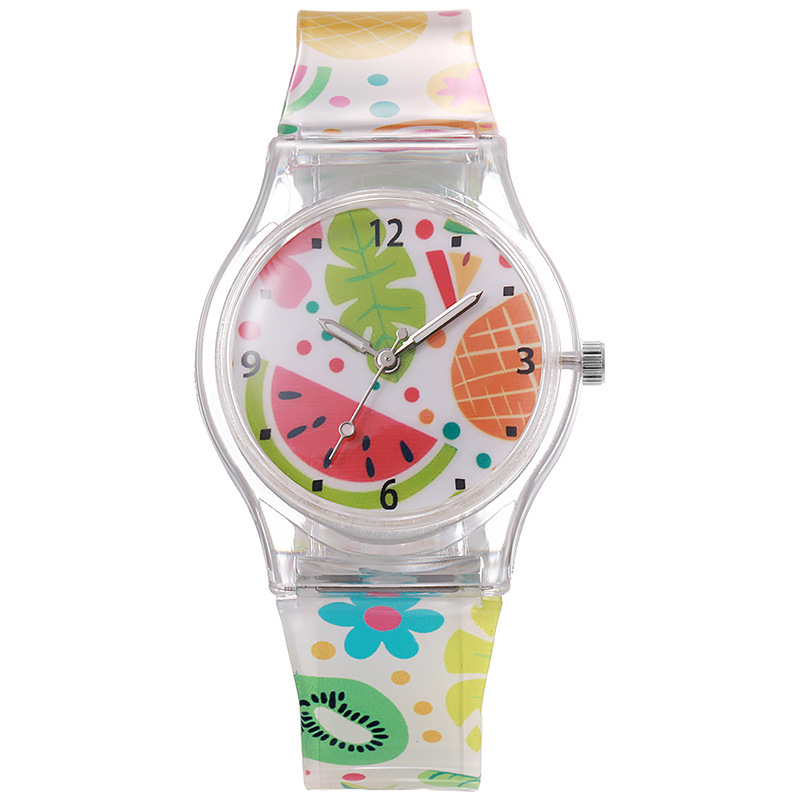 Cross-Border Supply Spot Wholesale Transparent Printed Kidsren's Watches for Girls Aged 6 to 12 Years Old Student Watches Only Watch the Time