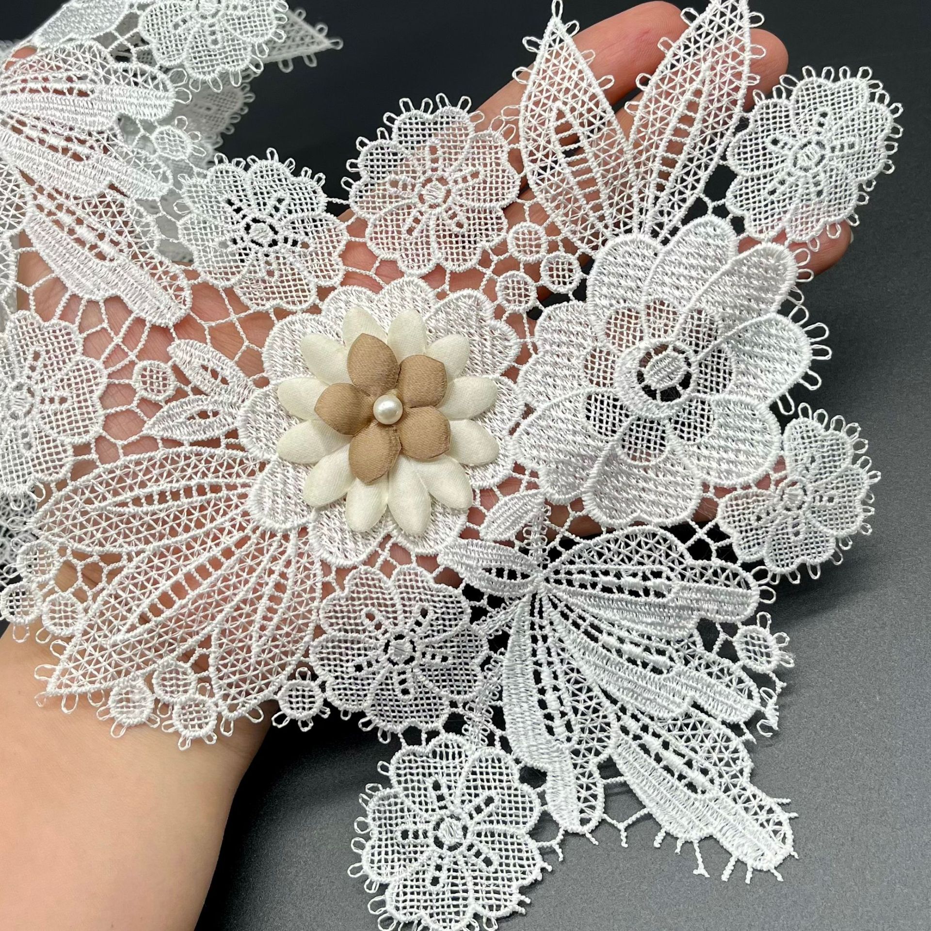 法式窗帘花边搭配水溶蕾丝条码立体小花钉珠花边辅料