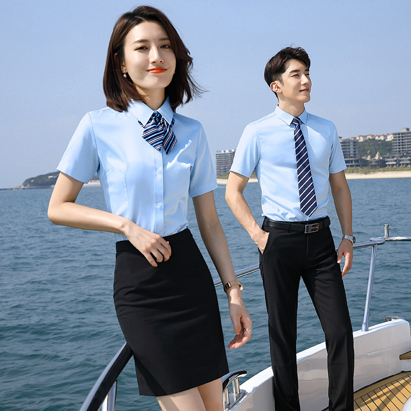 Unisex Professional Gray Short-Sleeved Shirt, Women's Formal Office Shirt, Workwear, Non-Iron Shirt