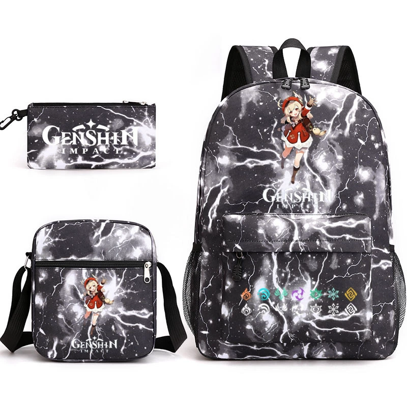 Backpack set (Genshin) 3‑piece — backpack, one‑shoulder bag, pencil case, assorted colors