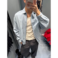 蓝白条纹衬衫夹克男款秋季新款cleanfit短款翻领棒球服高级感外套