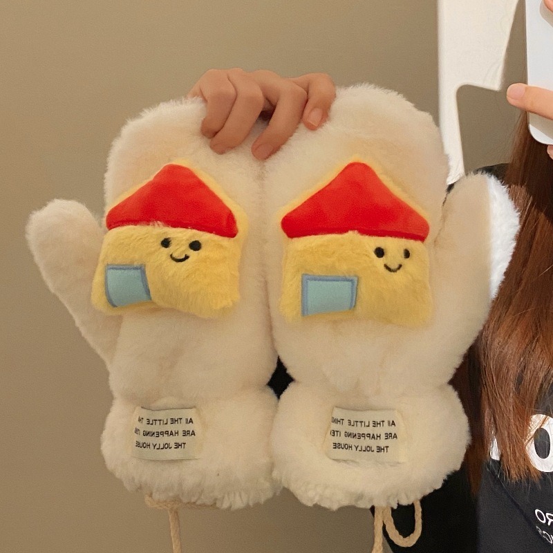 卡通甜美少女粉色猫咪围巾冬季保暖加厚可爱毛绒防风学生围脖白色|undefined