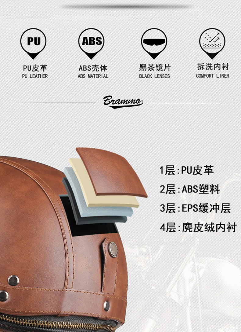 Retro Leather Half-Helmet Motorcycle Helmet for Men and Women, 3C Certified Electric Scooter Riding Safety Helmet with Goggles