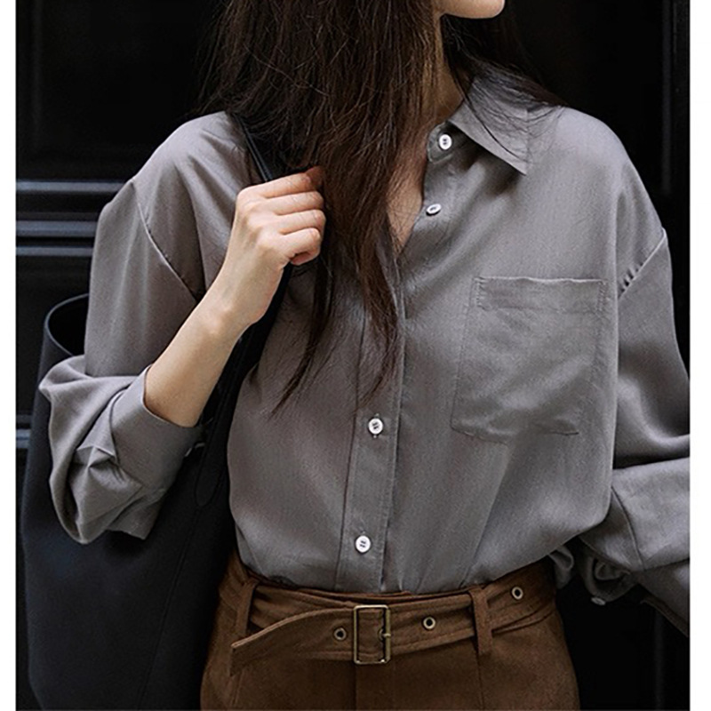 In-Stock Manufacturer Wholesale 2026 New Style Wool Blend Loose Tie Shirt for Women, Designer Loose Long-Sleeve Shirt