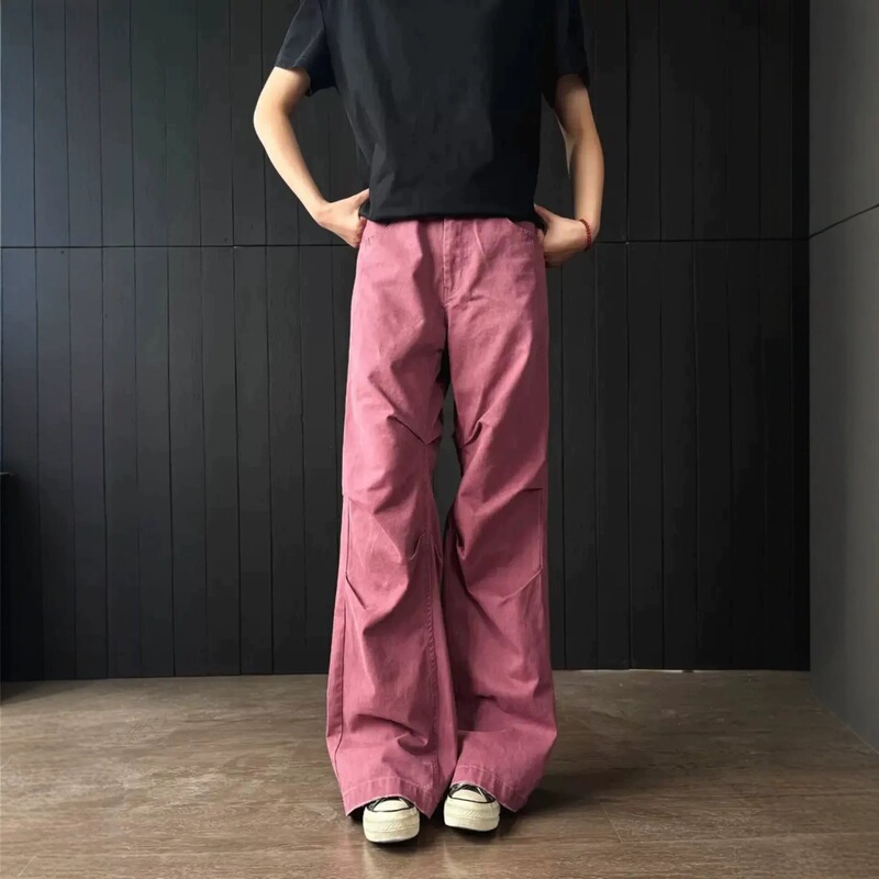 American-style work pants for men, summer vintage pleated lumberjack pants, drapey straight-leg casual pants, trendy American-style work pants for men, summer vintage pleated lumberjack pants, drapey straight-leg casual pants, trendy