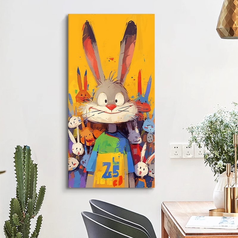 Dopamine Rabbit Cartoon Color Healing Children's Room Decorative Painting Abstract Animal Background Wall Niche Art Hanging Painting