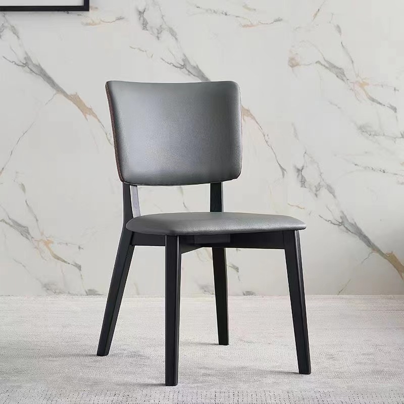 Nordic solid wood dining chair, minimalist modern, small apartment home, light luxury dining room, ultra-fine leather back chair, popular dining table chair