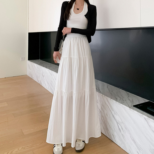Gentle style white a-line skirt for women spring and summer 2024 new high-waist slim drape cake skirt long skirt