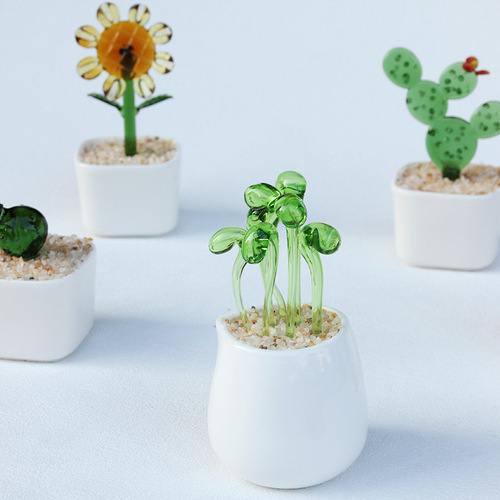 Zibo glazed small ornaments, Boshan specialty glass products, lotus lotus leaves, potted plants, bonsai crafts, tabletop bean sprouts
