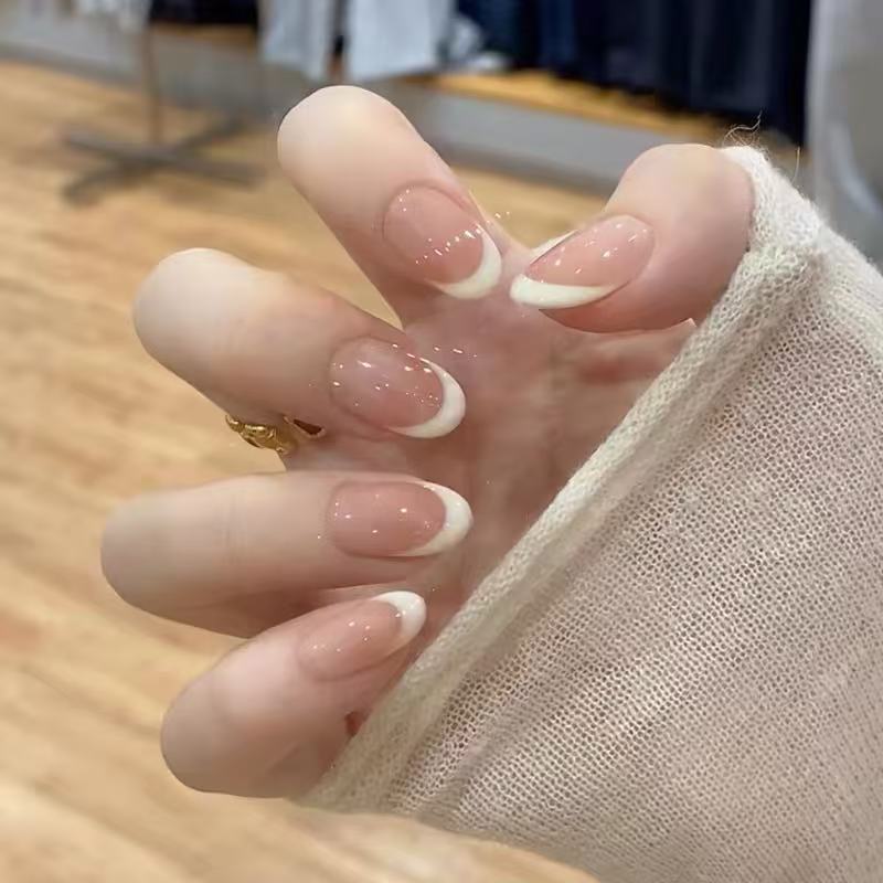 Purely Handmade White French-Style Wearable Nails, Nude Color Medium-Short Nail Stickers, 2026 New Spring Luxury High-End Feel Purely Handmade White French-Style Wearable Nails, Nude Color Medium-Short Nail Stickers, 2026 New Spring Luxury High-End Feel