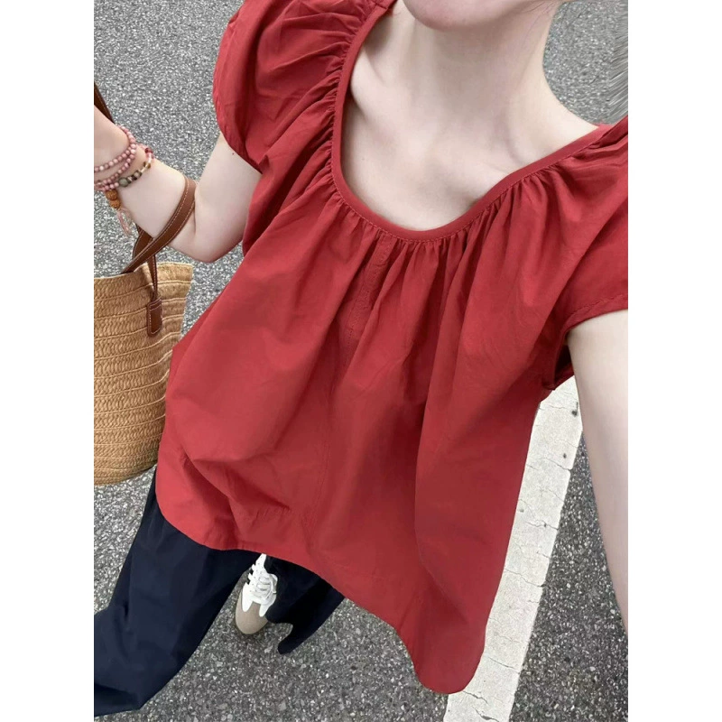 Элегантная женская рубашка-бебидолл в корейском стиле с пышными рукавами и бретельками, элитный, милый стиль, уменьшающий возраст, шикарный, свободный и облегающий топ