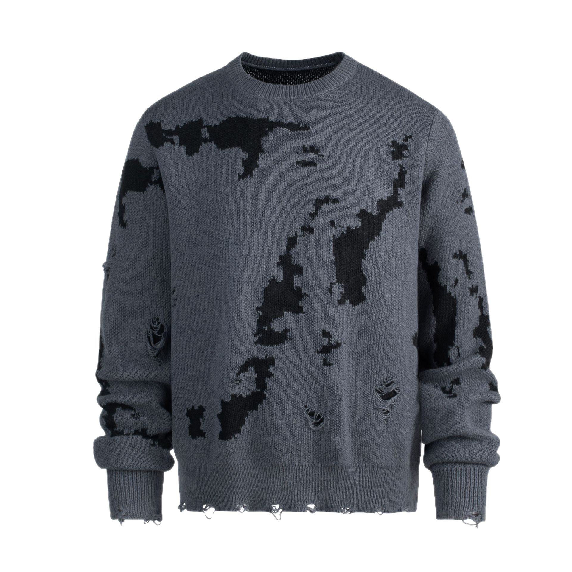 Retro Hip-Hop Graffiti Print Sweater - Unisex Oversized Pullover, Streetwear Casual Knit Top For Men & Women (Black/White, Black/Grey, Black/Blue)_voghion.com