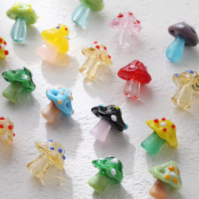 Glass Mushroom Pendant with Lampwork, Dreamy Heart Mushroom Beads, Straight Hole Accessories, DIY Earrings, Headwear Pendants, Accessories Glass Mushroom Pendant with Lampwork, Dreamy Heart Mushroom Beads, Straight Hole Accessories, DIY Earrings, Headwear Pendants, Accessories
