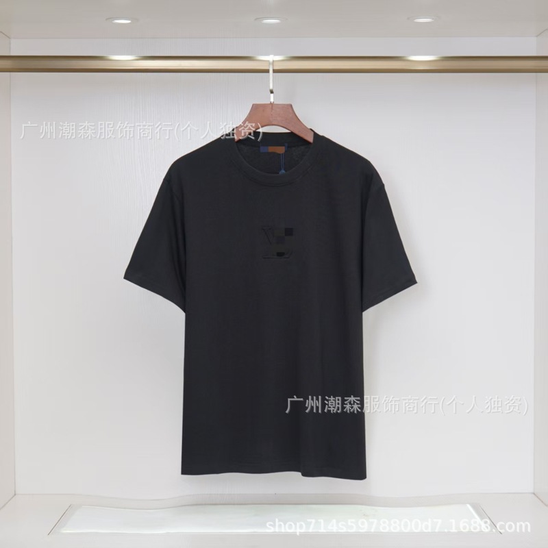 现货跨境奢潮驴家高品质L满印字母短袖外贸经典款圆领男女宽松T恤|undefined