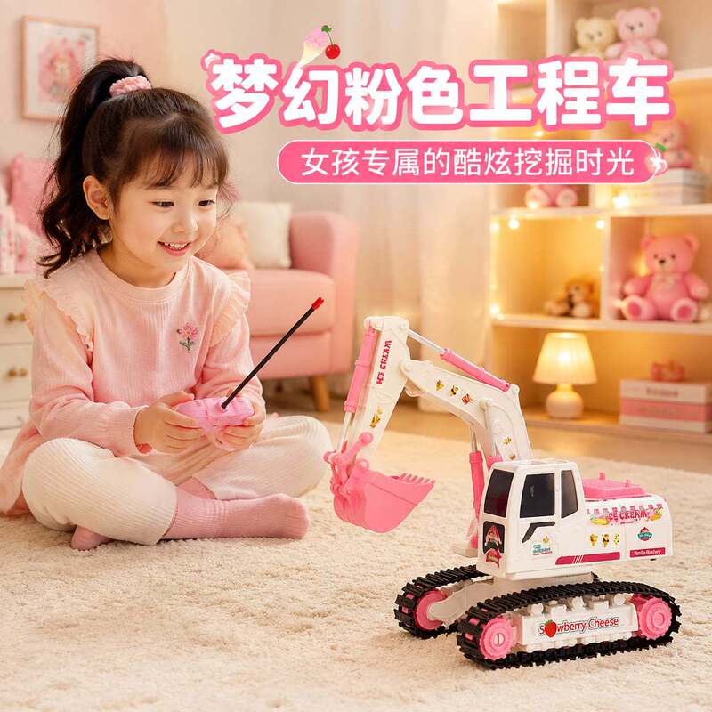 Cross-border pink remote-controlled engineering vehicle, pink excavator, remote-controlled car for girls, children's excavator, sand toy car Cross-border pink remote-controlled engineering vehicle, pink excavator, remote-controlled car for girls, children's excavator, sand toy car