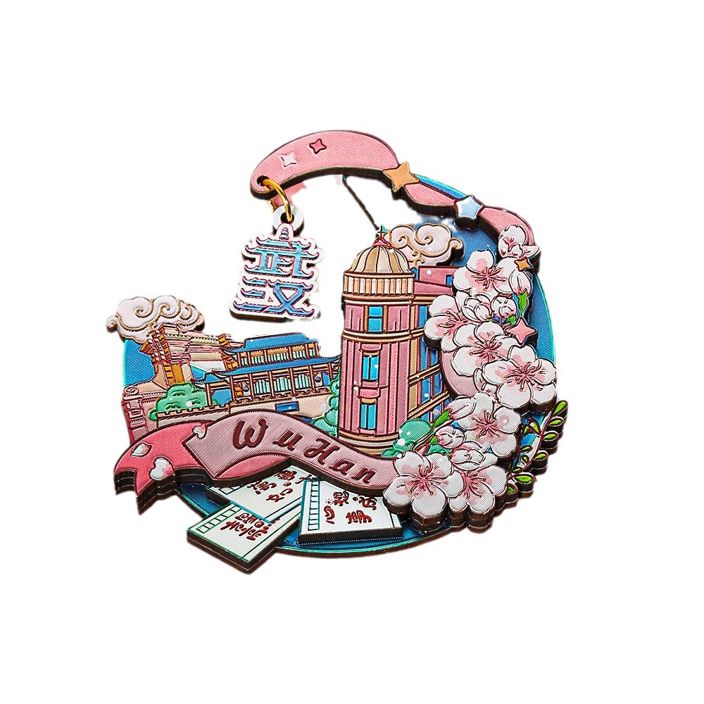 (2개) 원래 우한 노란색 크레인 타워 양쯔강 관광 명소 실버 호일 냉장고 스티커 마그네틱 스티커 창조적 인 선물 관광 기념품