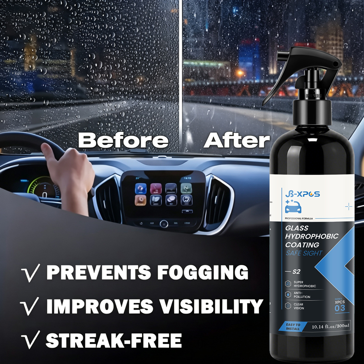 YT103 Car Glass Anti-Fog Agent is exclusively for cross-border supply, designed for rearview mirrors and car windows to prevent fogging and rain, and features a hydrophobic coating