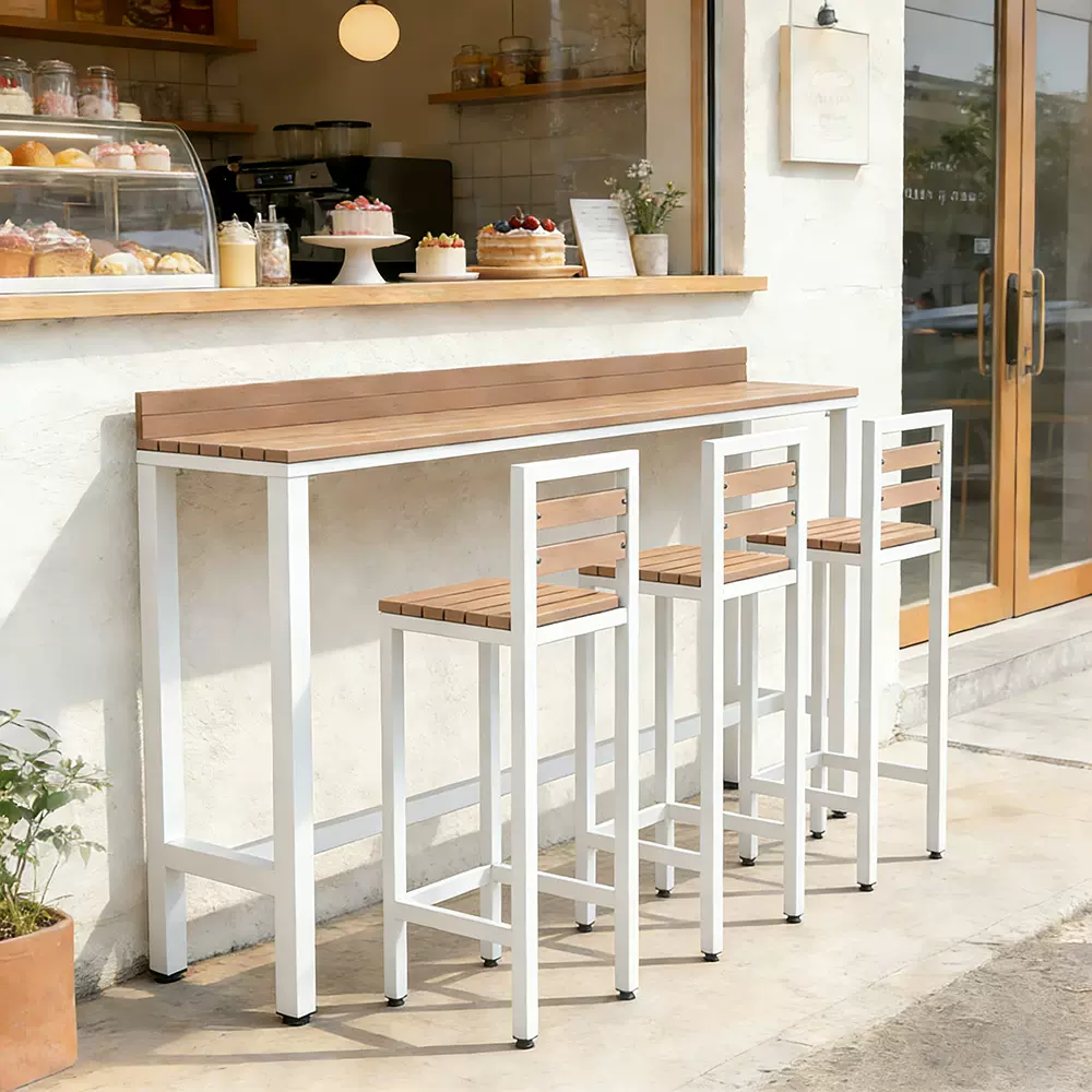 北欧吧台桌靠墙家用便利店塑木吧台桌椅高脚桌咖啡厅长条吧台桌子