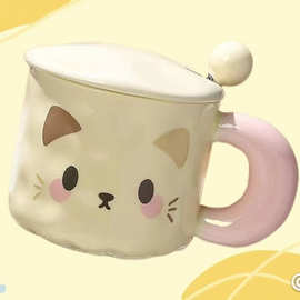 可爱小猫马克杯带盖陶瓷水杯送女生日高颜值有意义礼品情侣