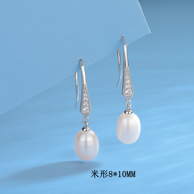 925 Silver Freshwater Pearl Long Earrings Women's European and American Retro High-end Ear Hook Earrings DIY Empty Holder Jewelry Wholesale