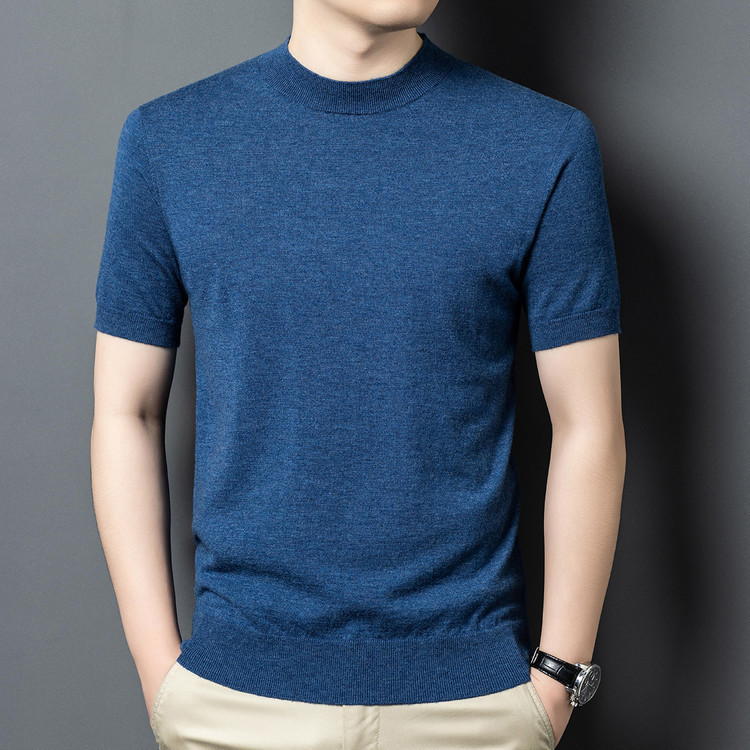 100% 羊ウールニットボトムシャツメンズ半袖ニットウールセーター Tシャツビジネス多用途無地卸売セーター|undefined