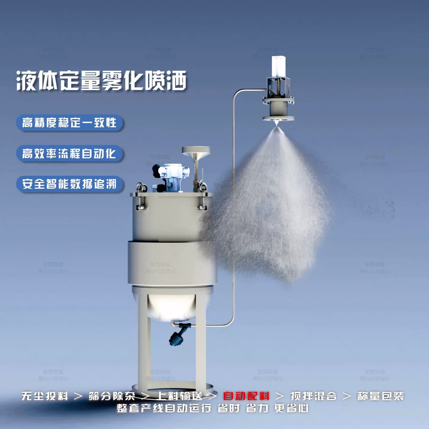 科德液体定量雾化喷洒设备不锈钢全自动粉体配料机一体化搅拌机